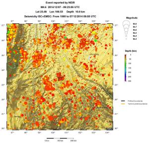 regional depth historical seismicity