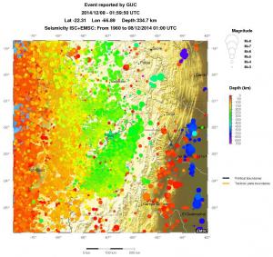 regional depth historical seismicity