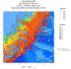 regional depth historical seismicity