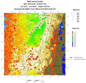 regional depth historical seismicity