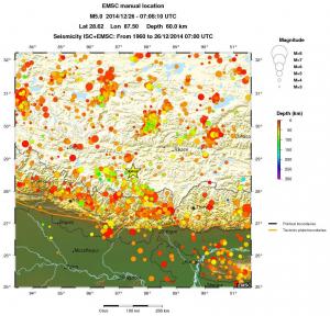 regional depth historical seismicity