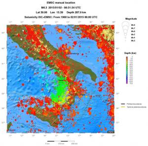 regional depth historical seismicity
