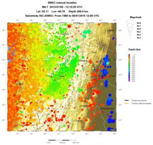 regional depth historical seismicity