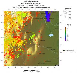regional depth historical seismicity