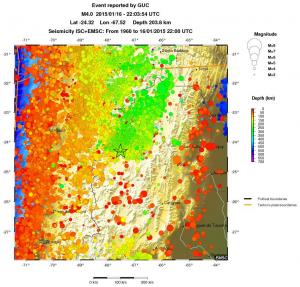 regional depth historical seismicity