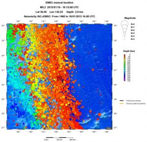 regional depth historical seismicity