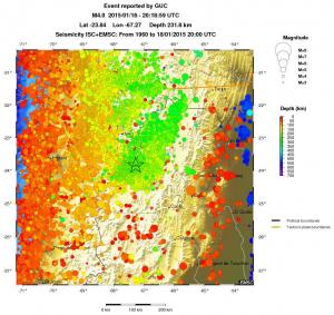 regional depth historical seismicity