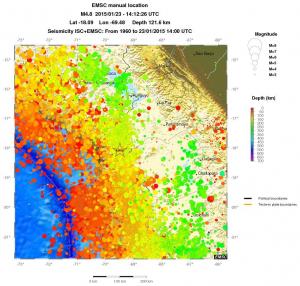 regional depth historical seismicity