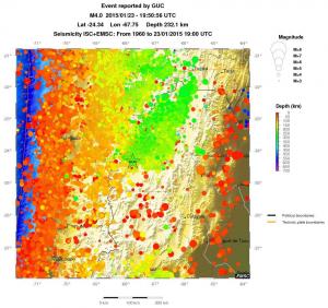 regional depth historical seismicity