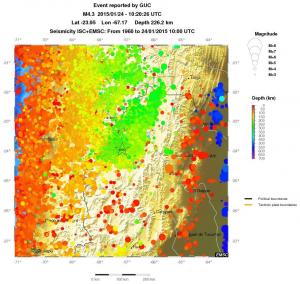regional depth historical seismicity