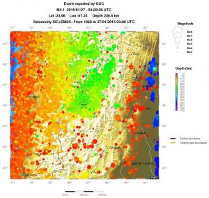 regional depth historical seismicity