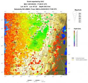 regional depth historical seismicity