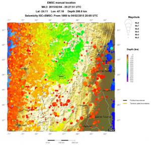 regional depth historical seismicity