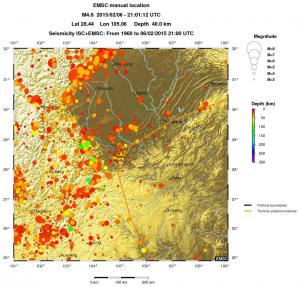 regional depth historical seismicity