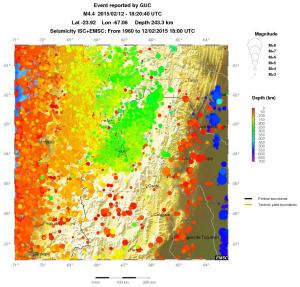 regional depth historical seismicity