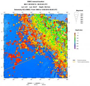 regional depth historical seismicity