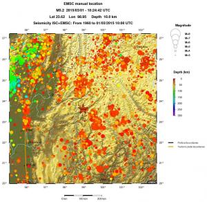 regional depth historical seismicity