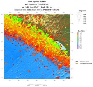 regional depth historical seismicity