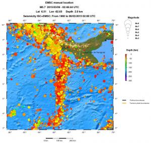 regional depth historical seismicity
