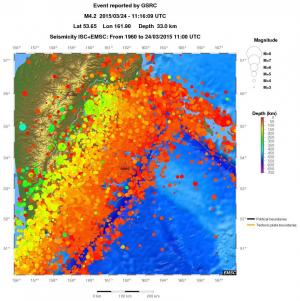 regional depth historical seismicity