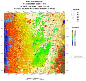regional depth historical seismicity