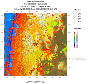 regional depth historical seismicity