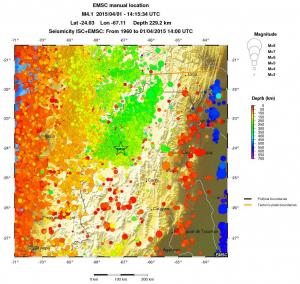 regional depth historical seismicity