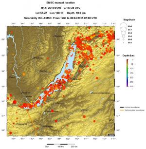 regional depth historical seismicity