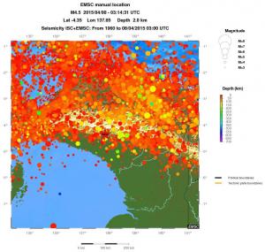 regional depth historical seismicity