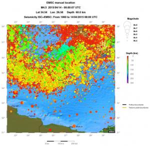 regional depth historical seismicity