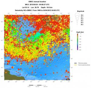 regional depth historical seismicity