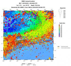 regional depth historical seismicity