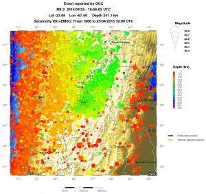 regional depth historical seismicity