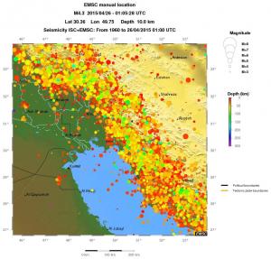 regional depth historical seismicity
