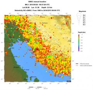 regional depth historical seismicity