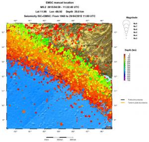 regional depth historical seismicity