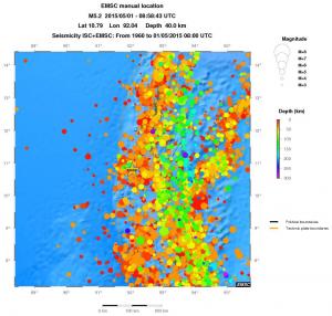 regional depth historical seismicity
