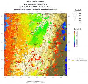regional depth historical seismicity