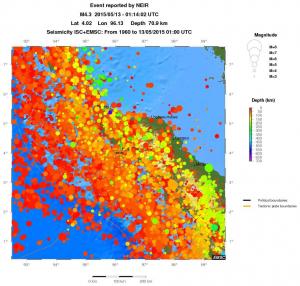 regional depth historical seismicity