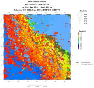 regional depth historical seismicity