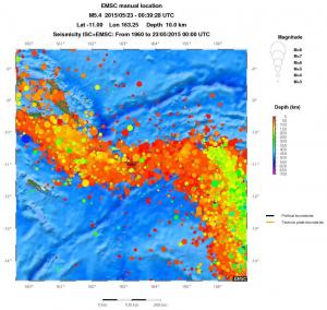regional depth historical seismicity