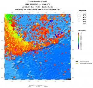 regional depth historical seismicity