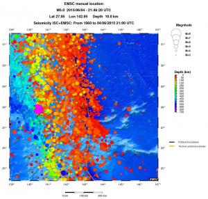 regional depth historical seismicity