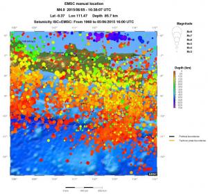regional depth historical seismicity