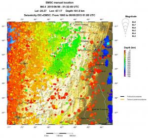 regional depth historical seismicity