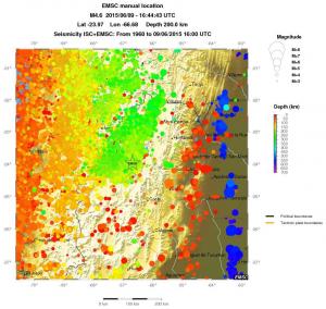 regional depth historical seismicity