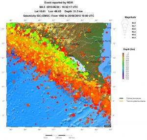 regional depth historical seismicity