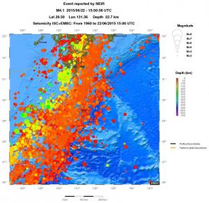 regional depth historical seismicity