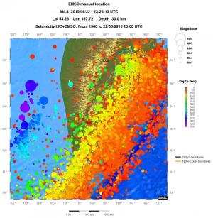 regional depth historical seismicity