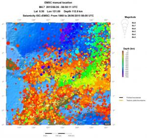regional depth historical seismicity